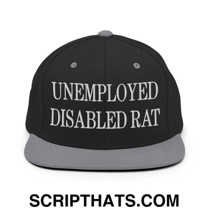 Unemployed Disabled Rat Embroidered Flat Bill Brim Snapback Hat Black Silver