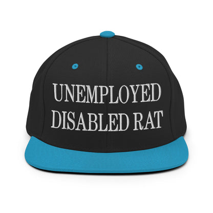 Unemployed Disabled Rat Embroidered Flat Bill Brim Snapback Hat Black Teal