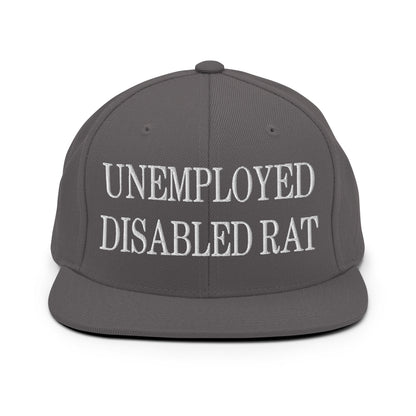 Unemployed Disabled Rat Embroidered Flat Bill Brim Snapback Hat Dark Grey