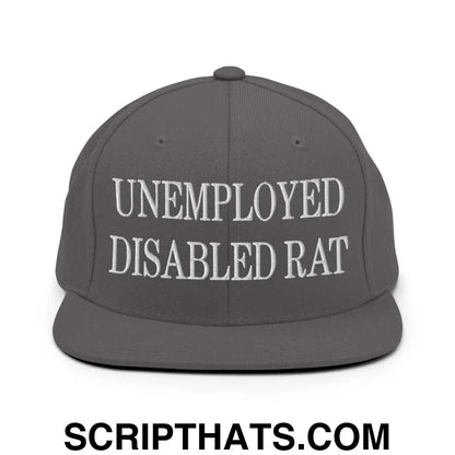 Unemployed Disabled Rat Embroidered Flat Bill Brim Snapback Hat Dark Grey