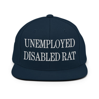 Unemployed Disabled Rat Embroidered Flat Bill Brim Snapback Hat Dark Navy