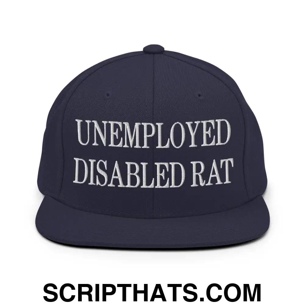 Unemployed Disabled Rat Embroidered Flat Bill Brim Snapback Hat Navy