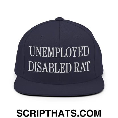 Unemployed Disabled Rat Embroidered Flat Bill Brim Snapback Hat Navy