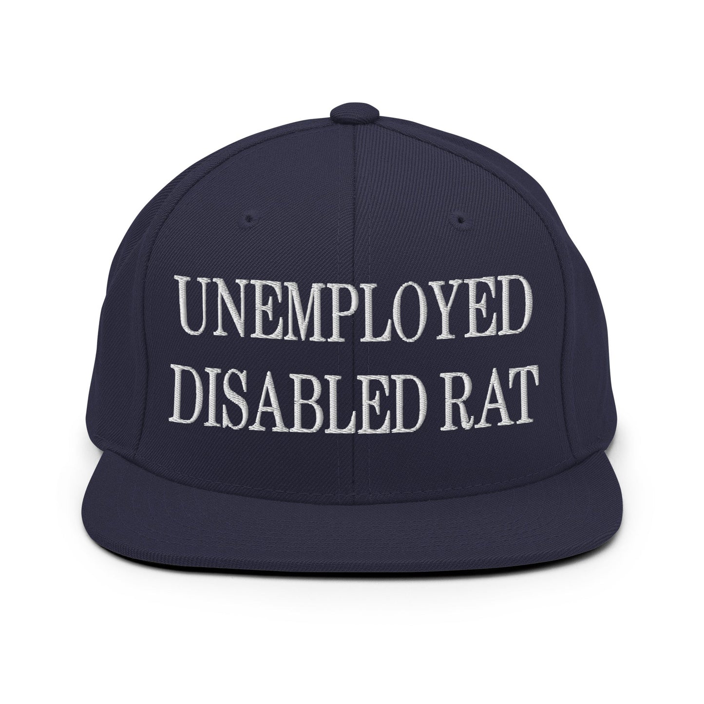 Unemployed Disabled Rat Embroidered Flat Bill Brim Snapback Hat Navy