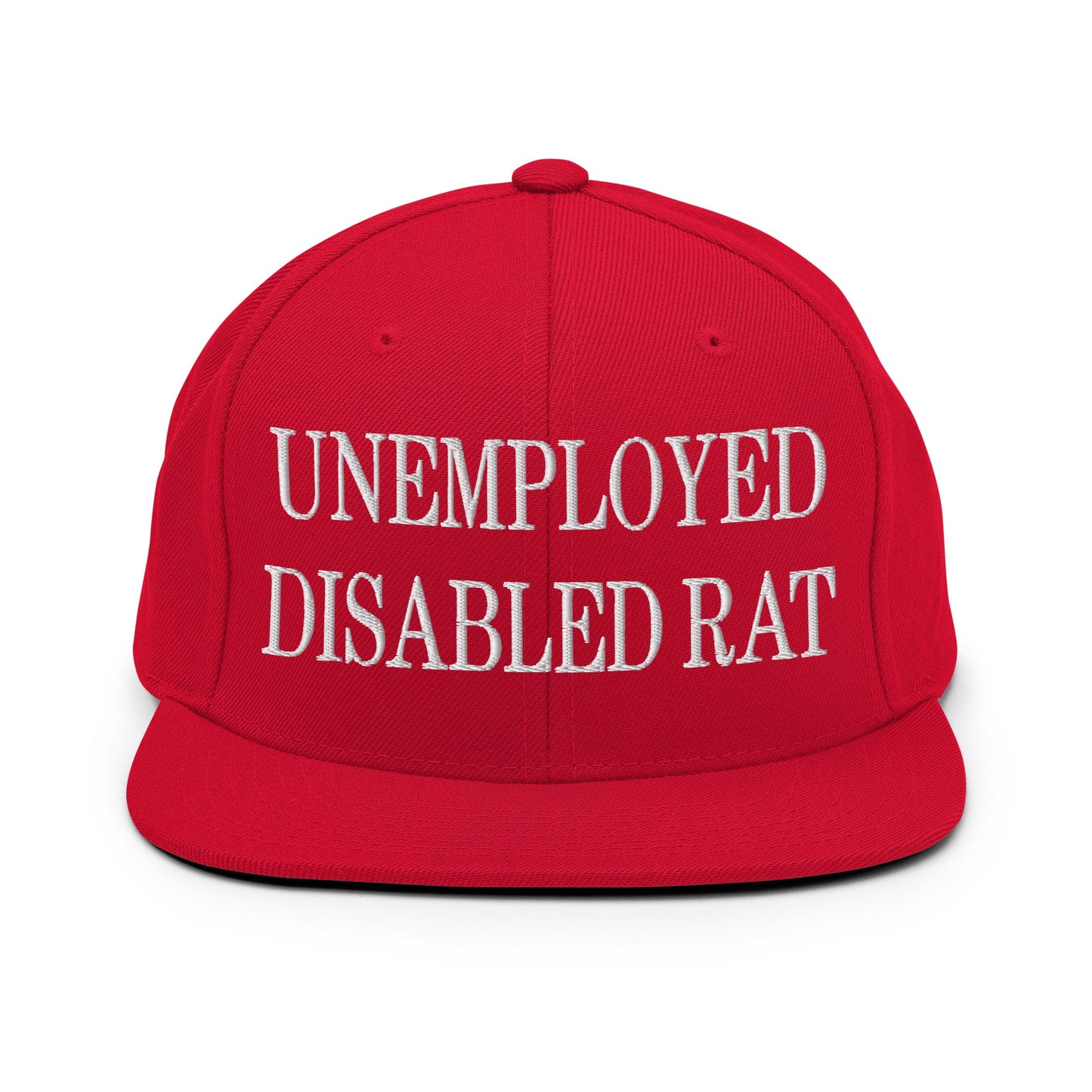 Unemployed Disabled Rat Embroidered Flat Bill Brim Snapback Hat Red