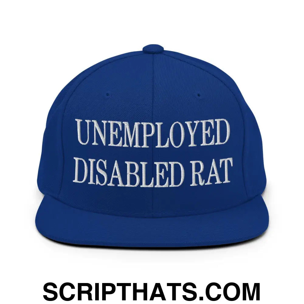 Unemployed Disabled Rat Embroidered Flat Bill Brim Snapback Hat Royal Blue