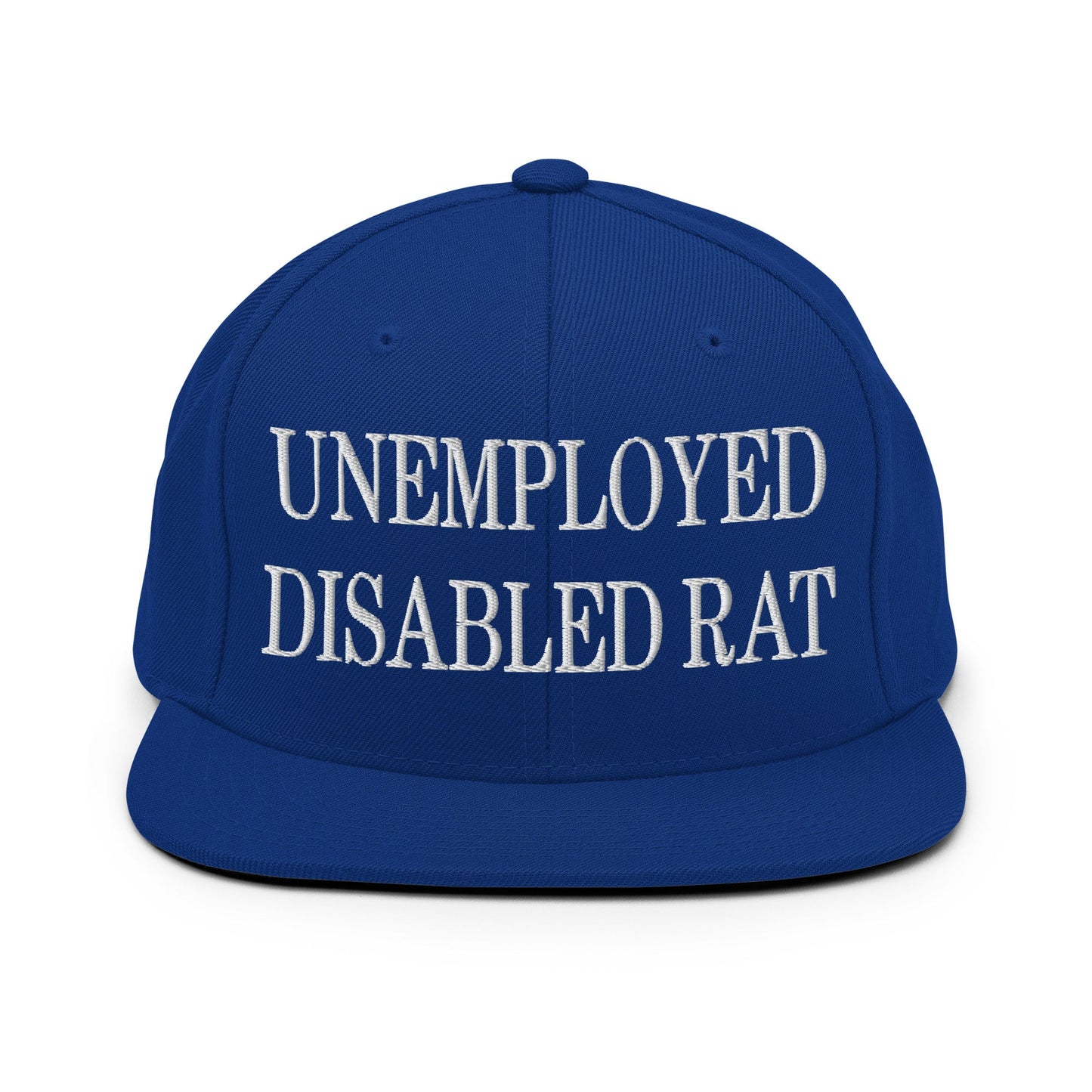 Unemployed Disabled Rat Embroidered Flat Bill Brim Snapback Hat Royal Blue