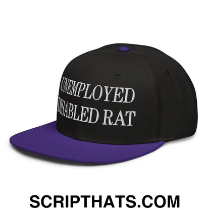 Unemployed Disabled Rat Embroidered Flat Brim Bill Snapback Hat Purple Black Black