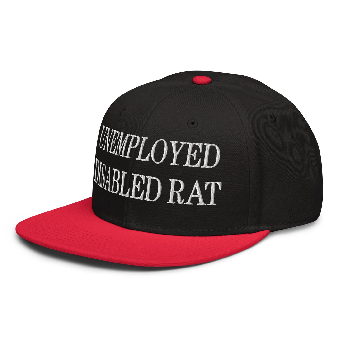 Unemployed Disabled Rat Embroidered Flat Brim Bill Snapback Hat Red Black Black