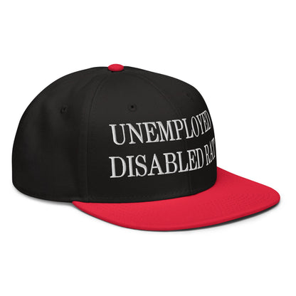 Unemployed Disabled Rat Embroidered Flat Brim Bill Snapback Hat Red Black Black