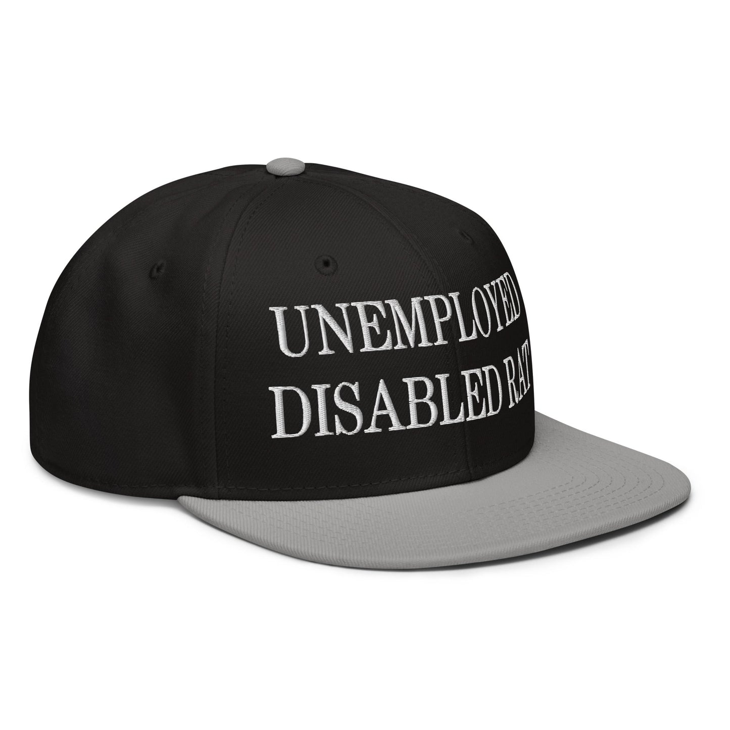 Unemployed Disabled Rat Embroidered Flat Brim Bill Snapback Hat Gray Black Black