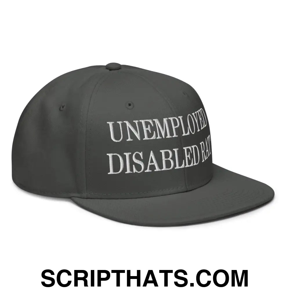 Unemployed Disabled Rat Embroidered Flat Brim Bill Snapback Hat Charcoal gray