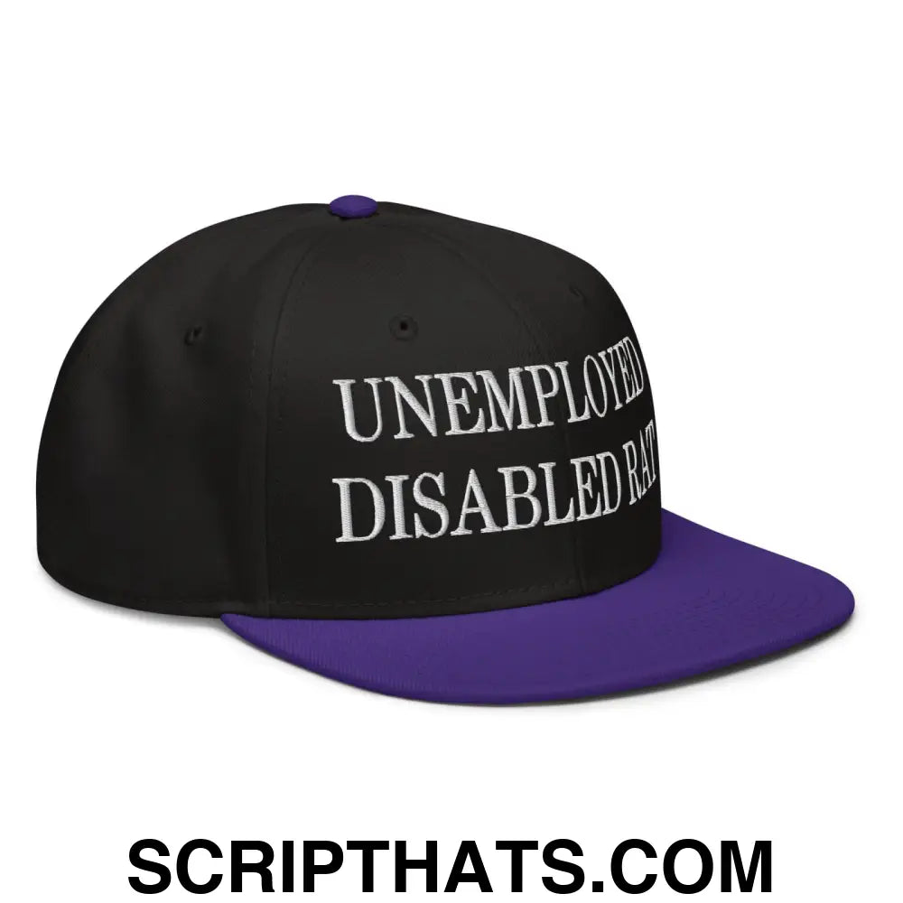 Unemployed Disabled Rat Embroidered Flat Brim Bill Snapback Hat Purple Black Black