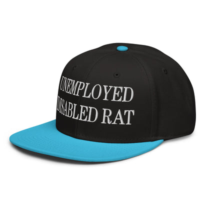 Unemployed Disabled Rat Embroidered Flat Brim Bill Snapback Hat Aqua blue Black Black