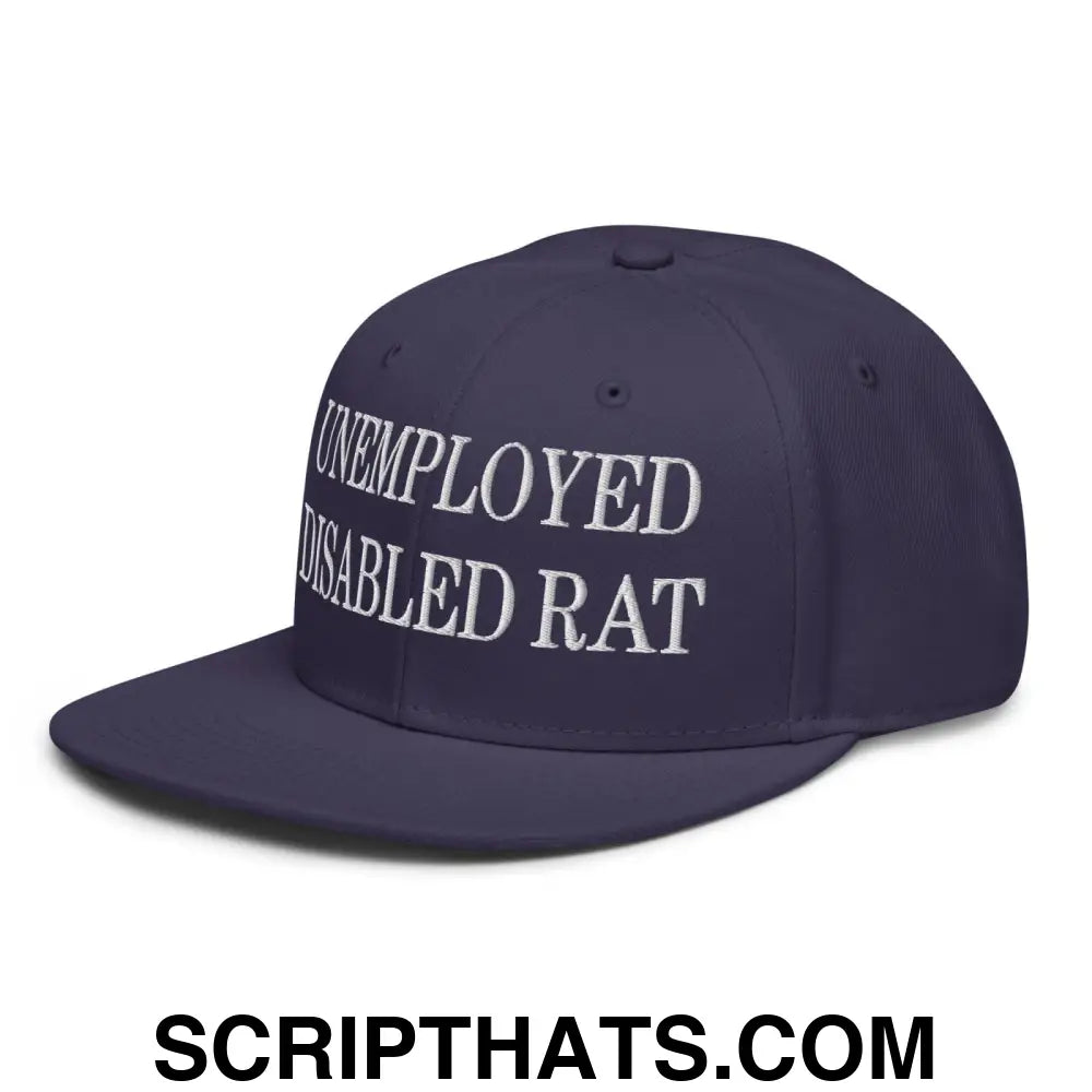 Unemployed Disabled Rat Embroidered Flat Brim Bill Snapback Hat Navy blue