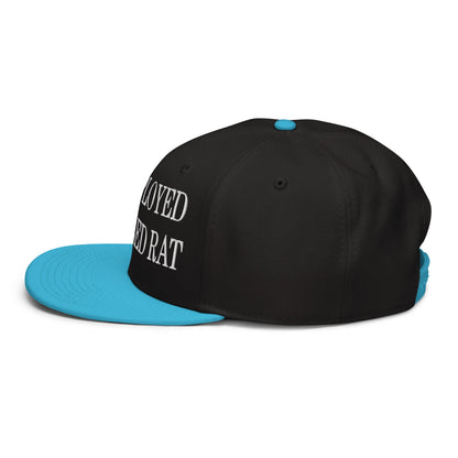 Unemployed Disabled Rat Embroidered Flat Brim Bill Snapback Hat Aqua blue Black Black