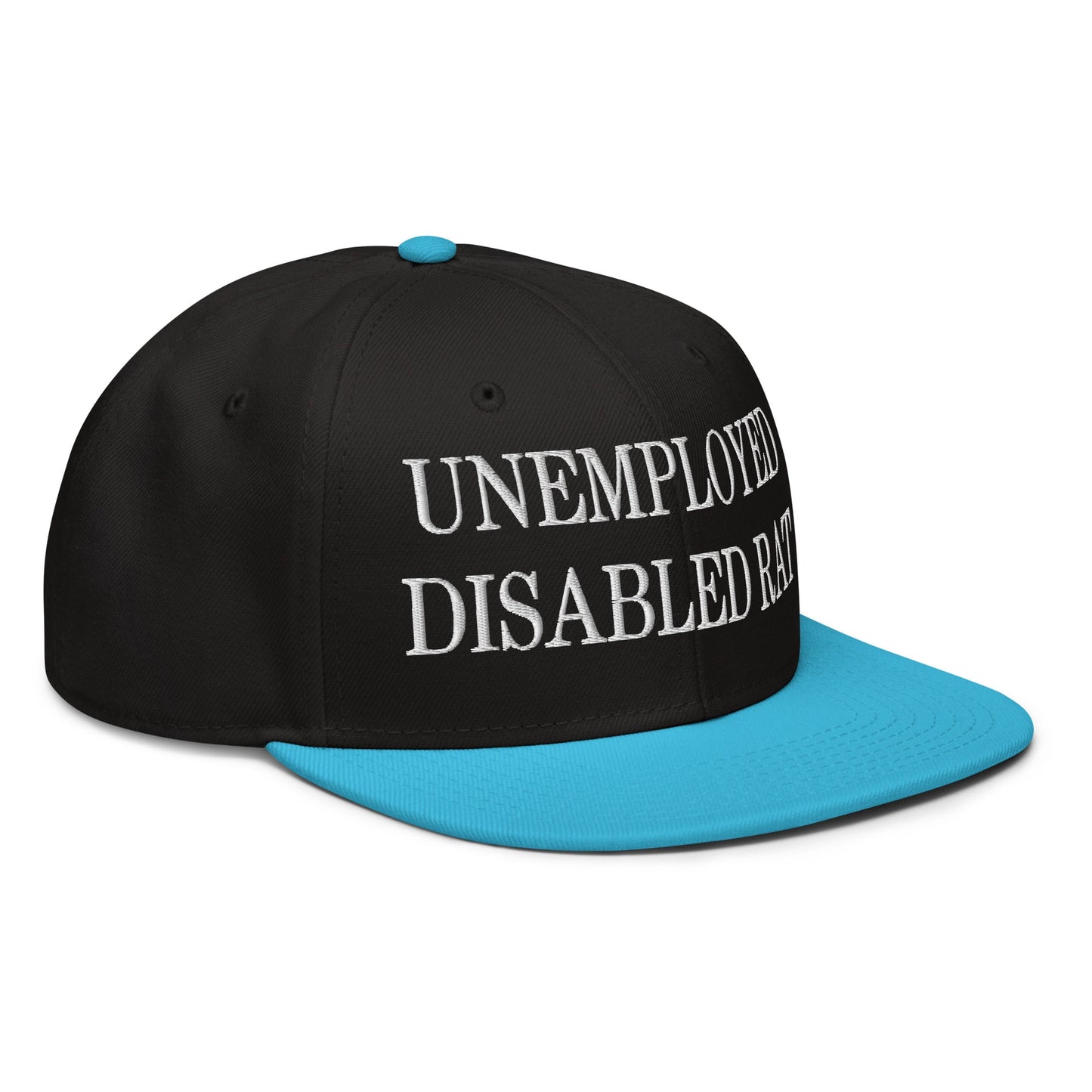 Unemployed Disabled Rat Embroidered Flat Brim Bill Snapback Hat Aqua blue Black Black