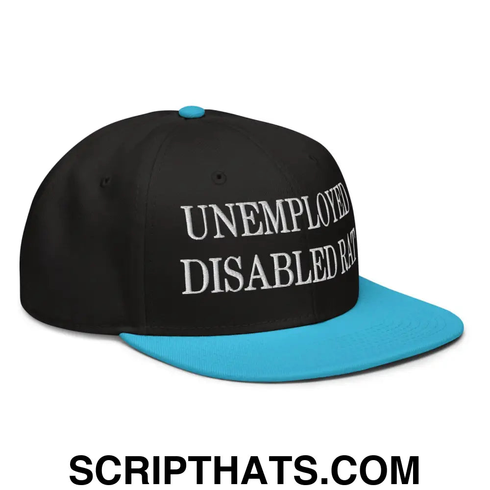 Unemployed Disabled Rat Embroidered Flat Brim Bill Snapback Hat Aqua blue Black Black