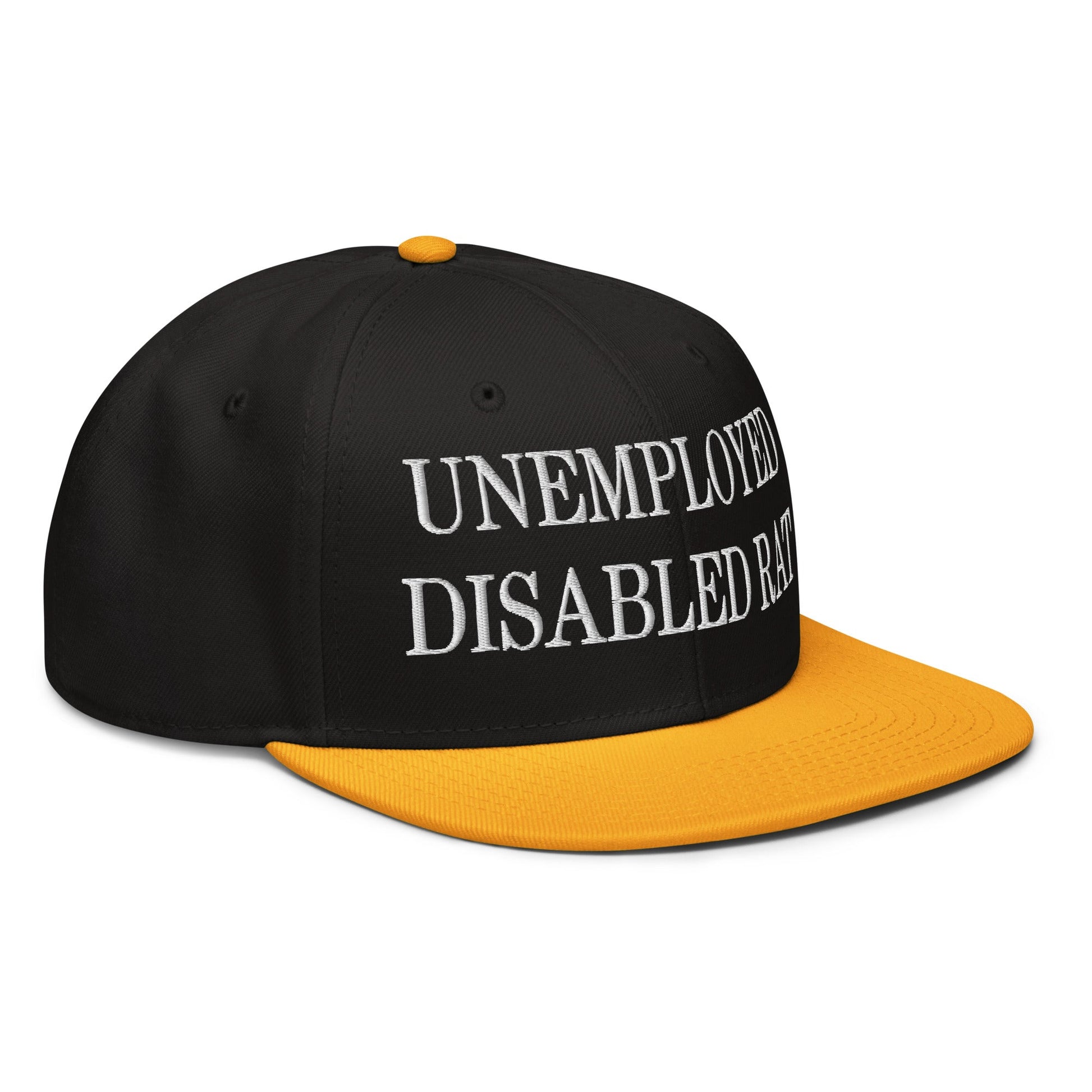 Unemployed Disabled Rat Embroidered Flat Brim Bill Snapback Hat Gold Black Black