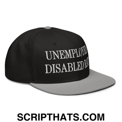 Unemployed Disabled Rat Embroidered Flat Brim Bill Snapback Hat Gray Black Black