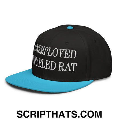 Unemployed Disabled Rat Embroidered Flat Brim Bill Snapback Hat Aqua blue Black Black