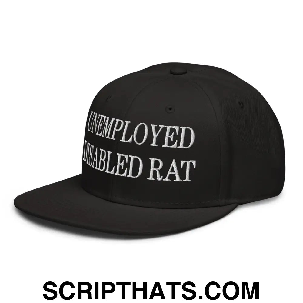 Unemployed Disabled Rat Embroidered Flat Brim Bill Snapback Hat Black