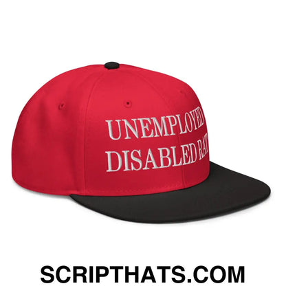 Unemployed Disabled Rat Embroidered Flat Brim Bill Snapback Hat Black Red Red