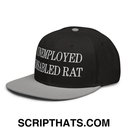 Unemployed Disabled Rat Embroidered Flat Brim Bill Snapback Hat Gray Black Black