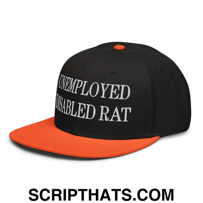 Unemployed Disabled Rat Embroidered Flat Brim Bill Snapback Hat Orange Black Black