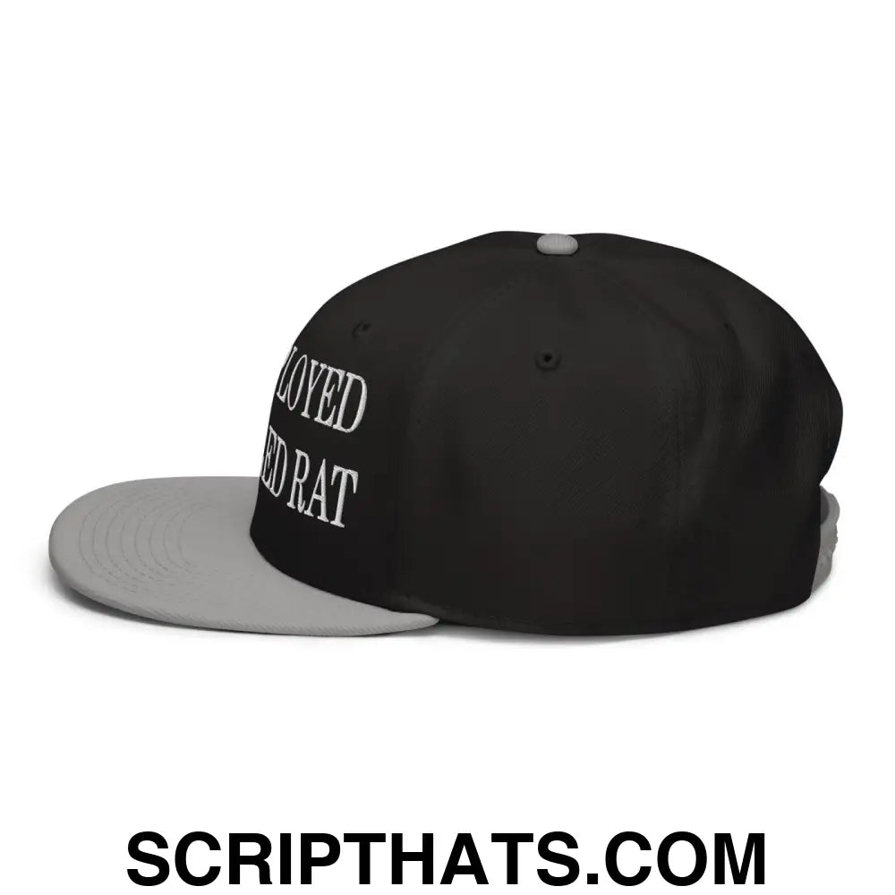 Unemployed Disabled Rat Embroidered Flat Brim Bill Snapback Hat Gray Black Black