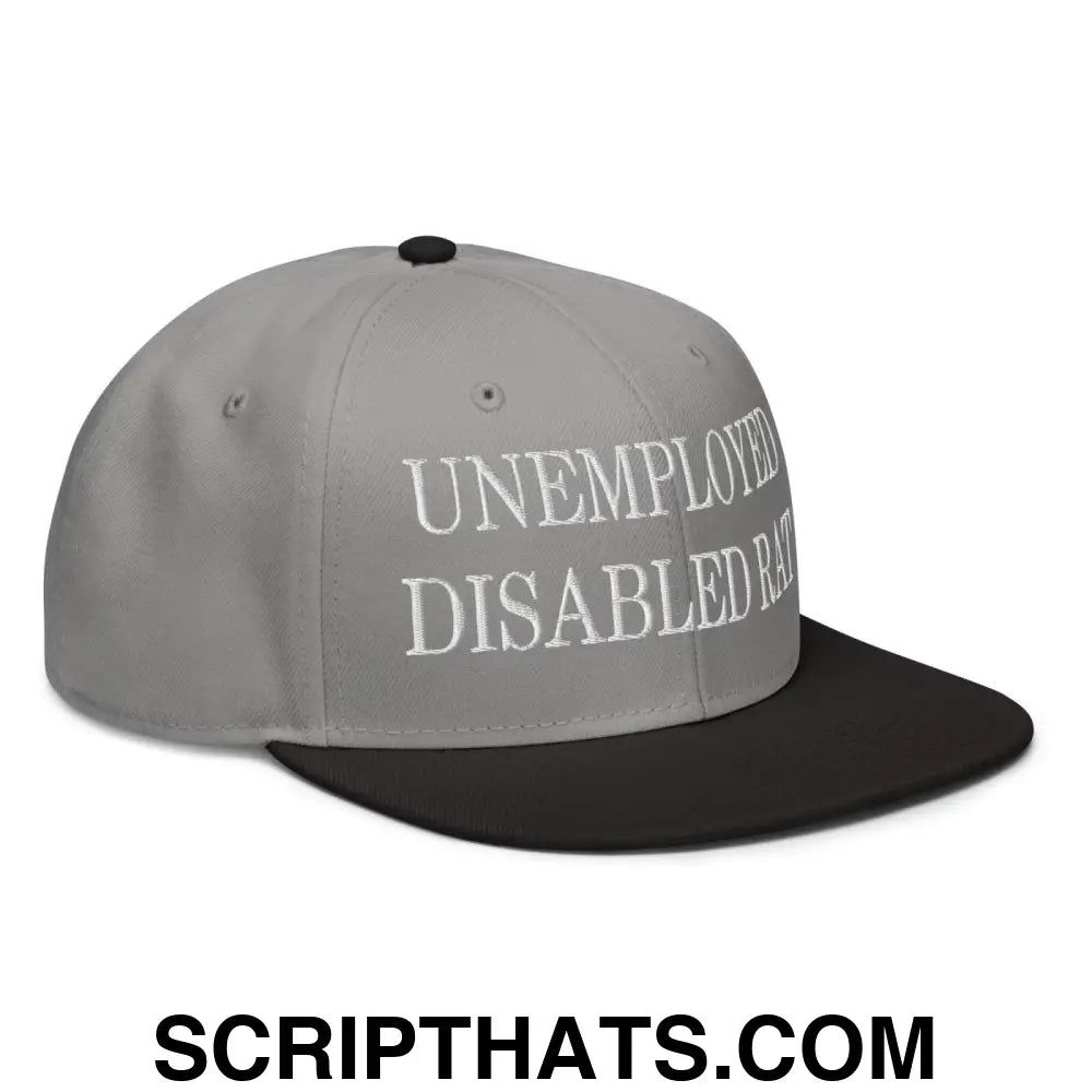 Unemployed Disabled Rat Embroidered Flat Brim Bill Snapback Hat Black Gray Gray