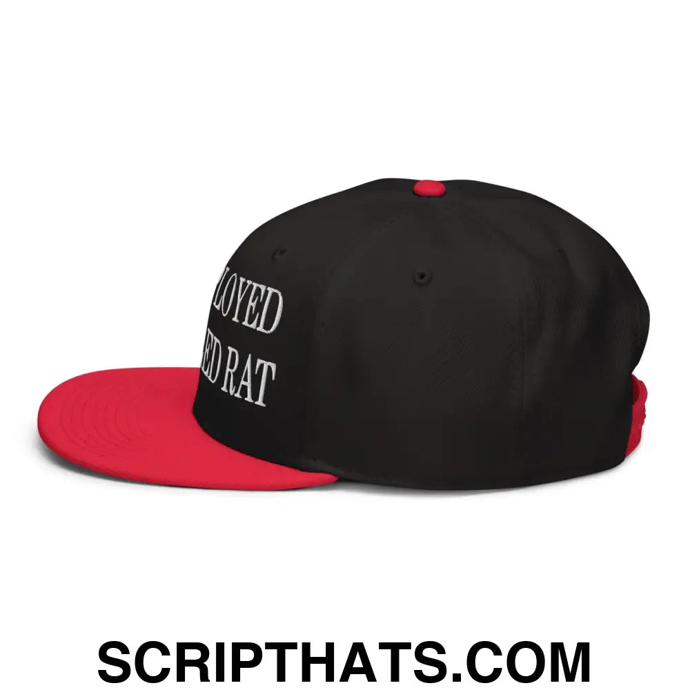 Unemployed Disabled Rat Embroidered Flat Brim Bill Snapback Hat Red Black Black