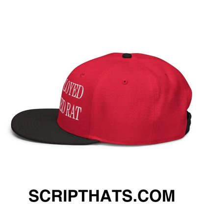 Unemployed Disabled Rat Embroidered Flat Brim Bill Snapback Hat Black Red Red