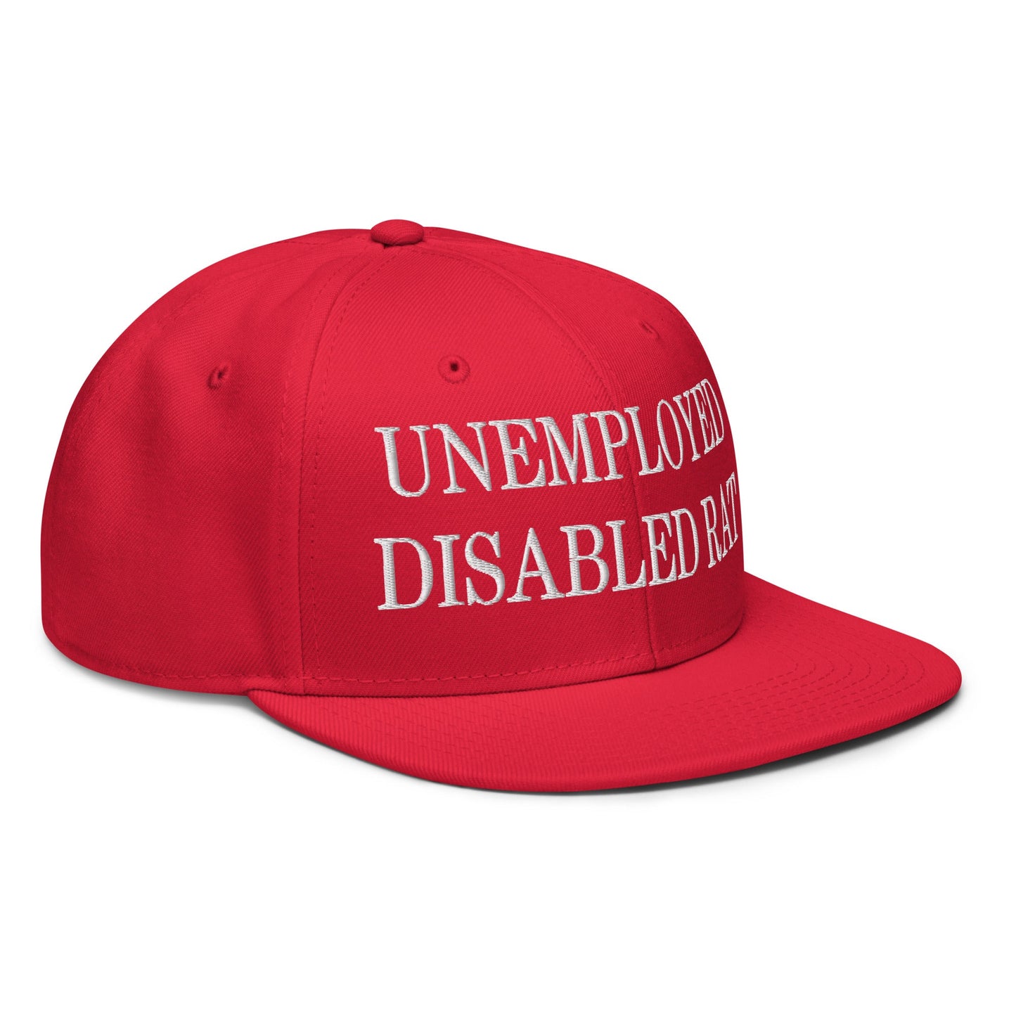 Unemployed Disabled Rat Embroidered Flat Brim Bill Snapback Hat Red