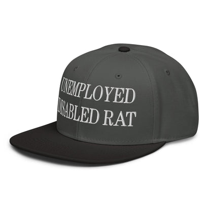 Unemployed Disabled Rat Embroidered Flat Brim Bill Snapback Hat Black Charcoal gray Charcoal gray