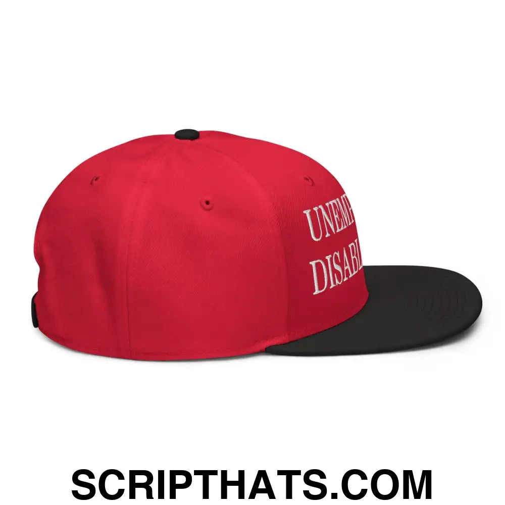 Unemployed Disabled Rat Embroidered Flat Brim Bill Snapback Hat Black Red Red