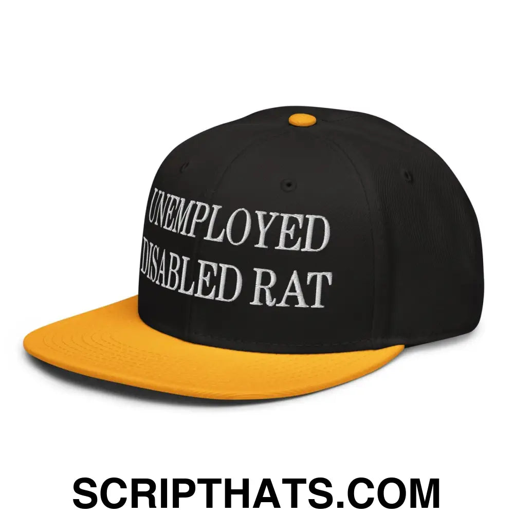 Unemployed Disabled Rat Embroidered Flat Brim Bill Snapback Hat Gold Black Black