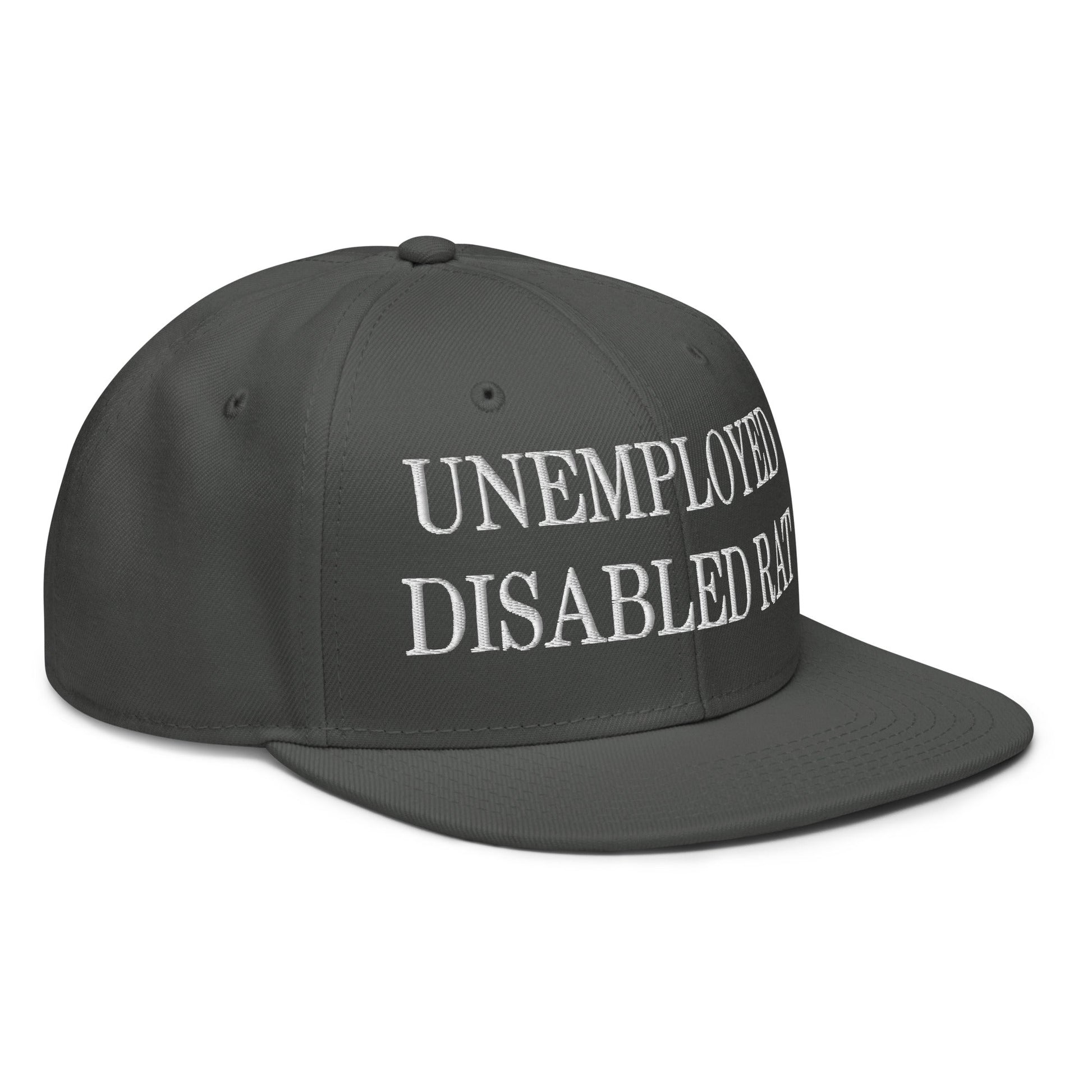 Unemployed Disabled Rat Embroidered Flat Brim Bill Snapback Hat Charcoal gray