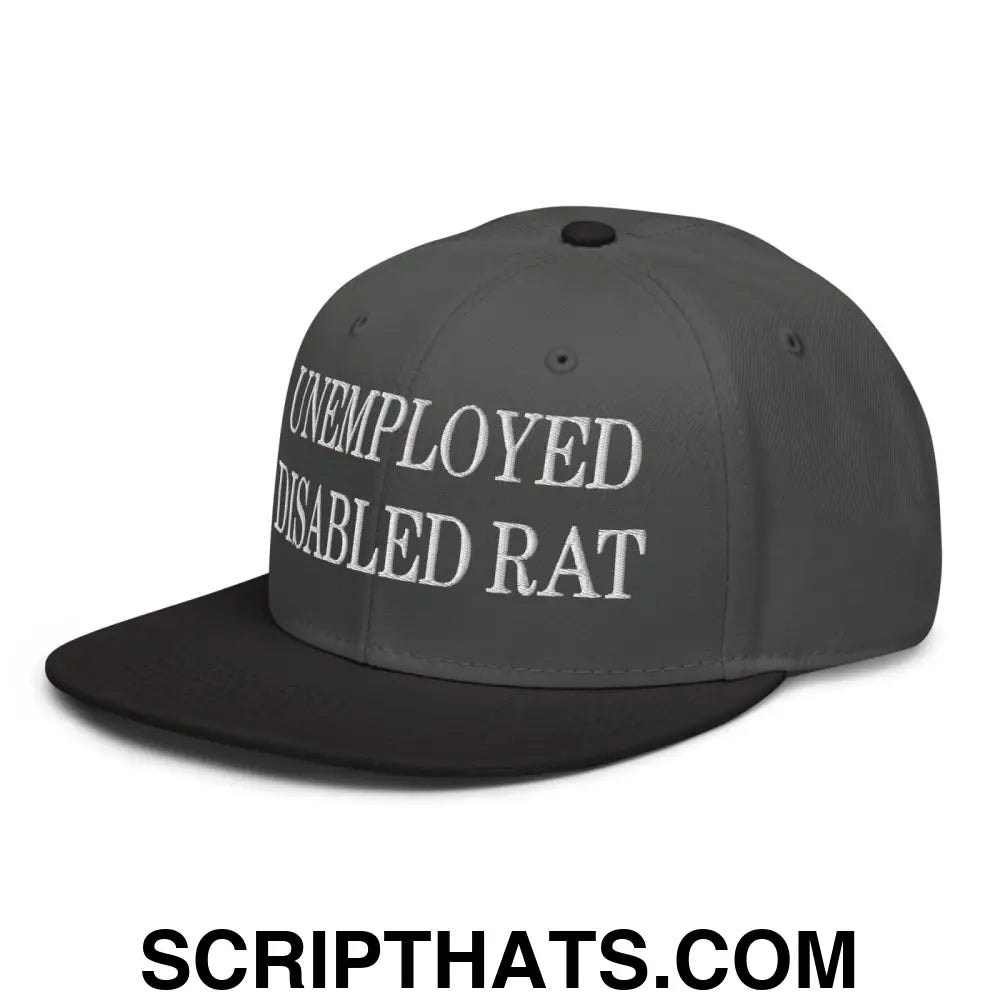 Unemployed Disabled Rat Embroidered Flat Brim Bill Snapback Hat Black Charcoal gray Charcoal gray