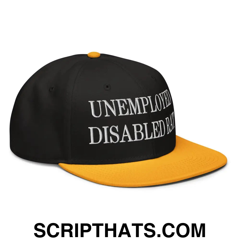 Unemployed Disabled Rat Embroidered Flat Brim Bill Snapback Hat Gold Black Black