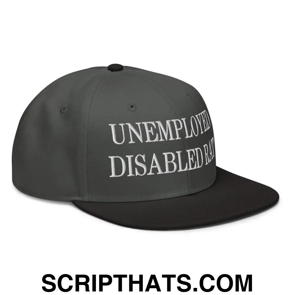 Unemployed Disabled Rat Embroidered Flat Brim Bill Snapback Hat Black Charcoal gray Charcoal gray