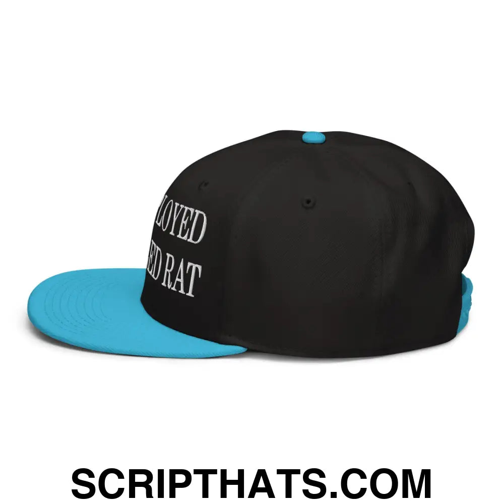 Unemployed Disabled Rat Embroidered Flat Brim Bill Snapback Hat Aqua blue Black Black