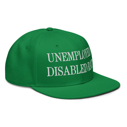 Unemployed Disabled Rat Embroidered Flat Brim Bill Snapback Hat Kelly Green