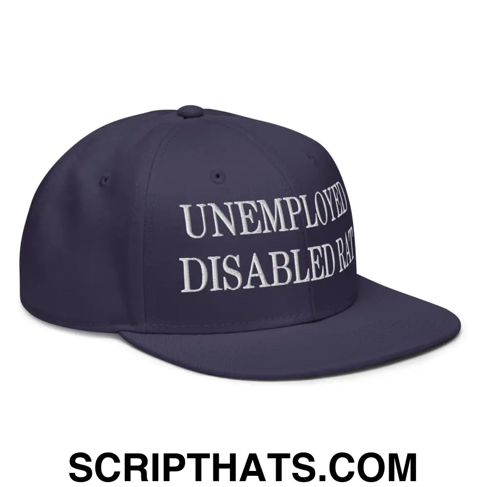 Unemployed Disabled Rat Embroidered Flat Brim Bill Snapback Hat Navy blue