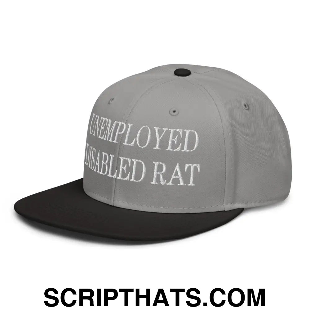 Unemployed Disabled Rat Embroidered Flat Brim Bill Snapback Hat Black Gray Gray