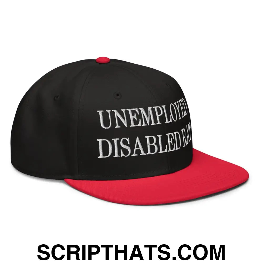 Unemployed Disabled Rat Embroidered Flat Brim Bill Snapback Hat Red Black Black