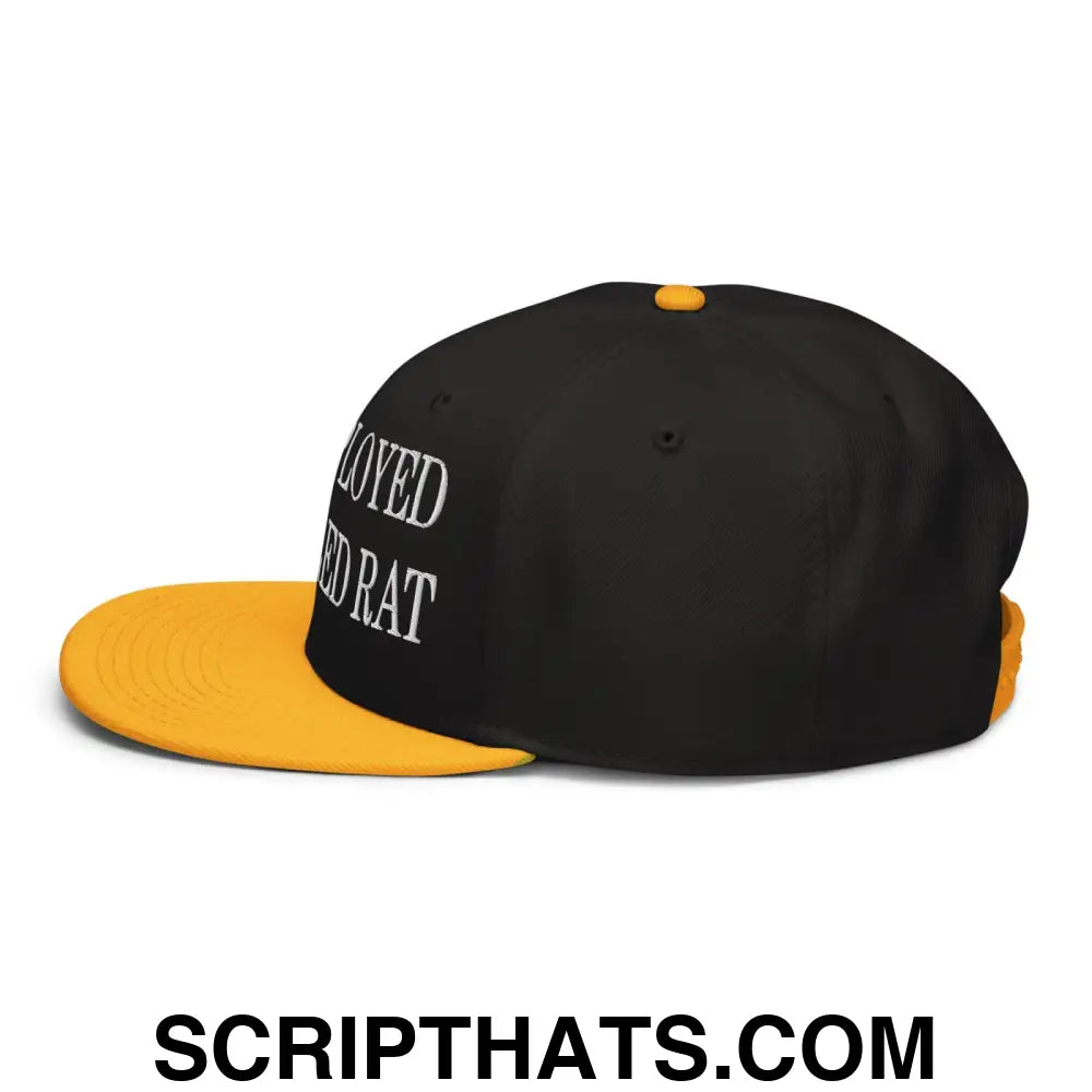 Unemployed Disabled Rat Embroidered Flat Brim Bill Snapback Hat Gold Black Black