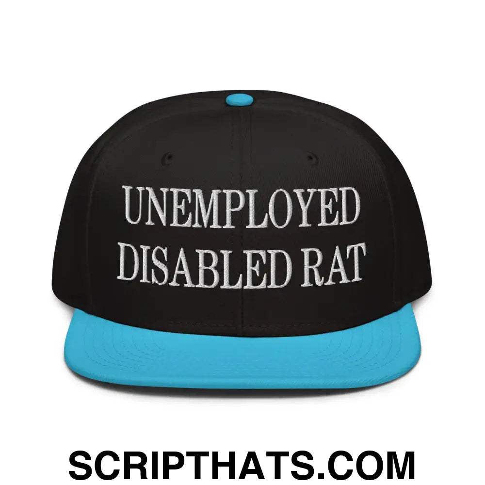 Unemployed Disabled Rat Embroidered Flat Brim Bill Snapback Hat Aqua blue Black Black