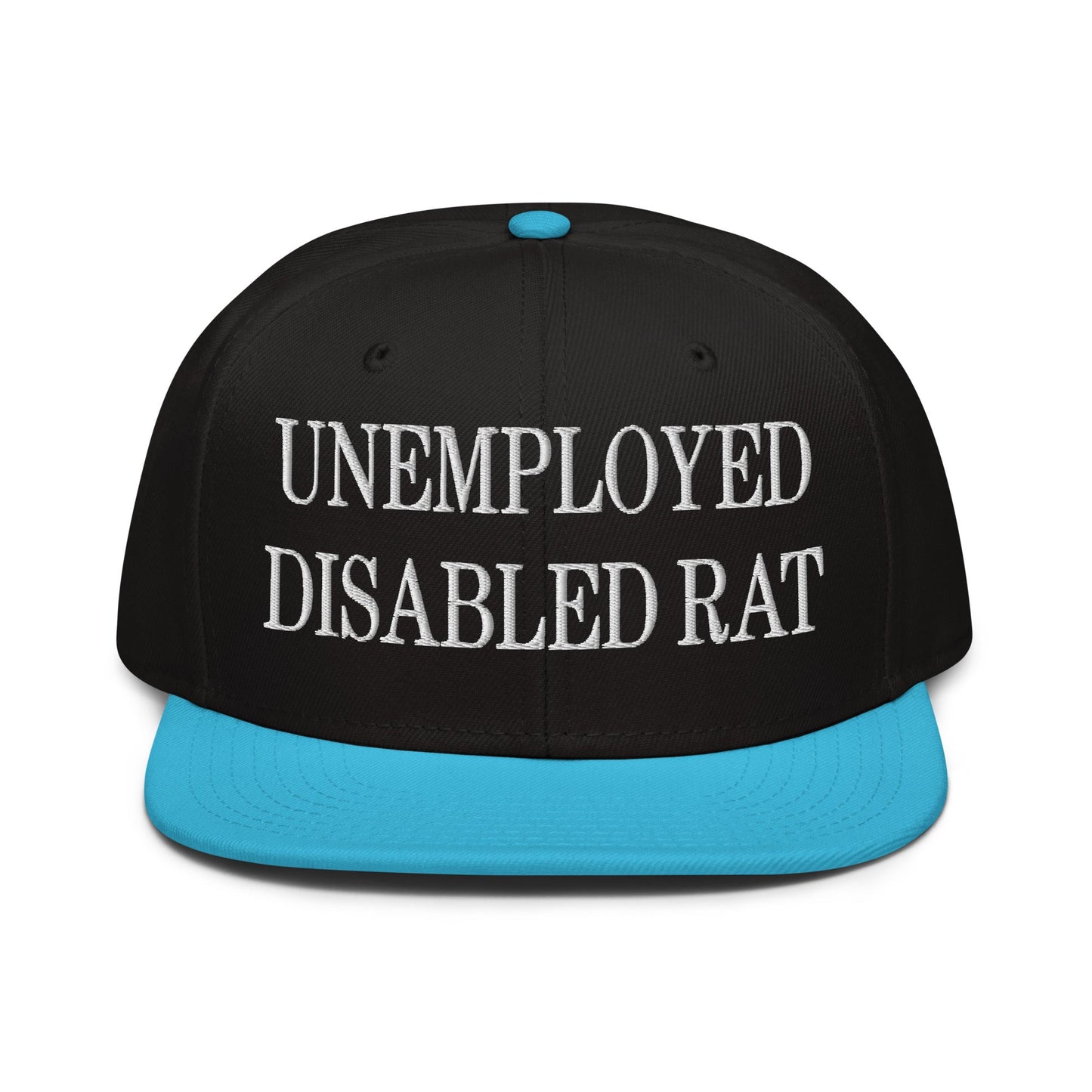 Unemployed Disabled Rat Embroidered Flat Brim Bill Snapback Hat Aqua blue Black Black