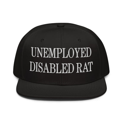 Unemployed Disabled Rat Embroidered Flat Brim Bill Snapback Hat Black